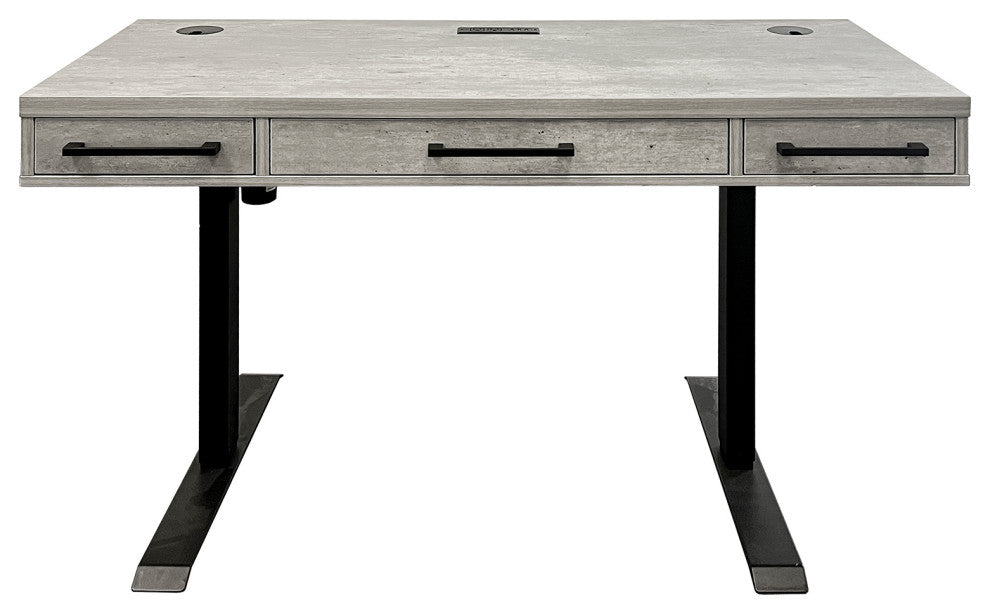 Modern Wood Laminate Office Electronic Sit/Stand Desk, Concrete Gray