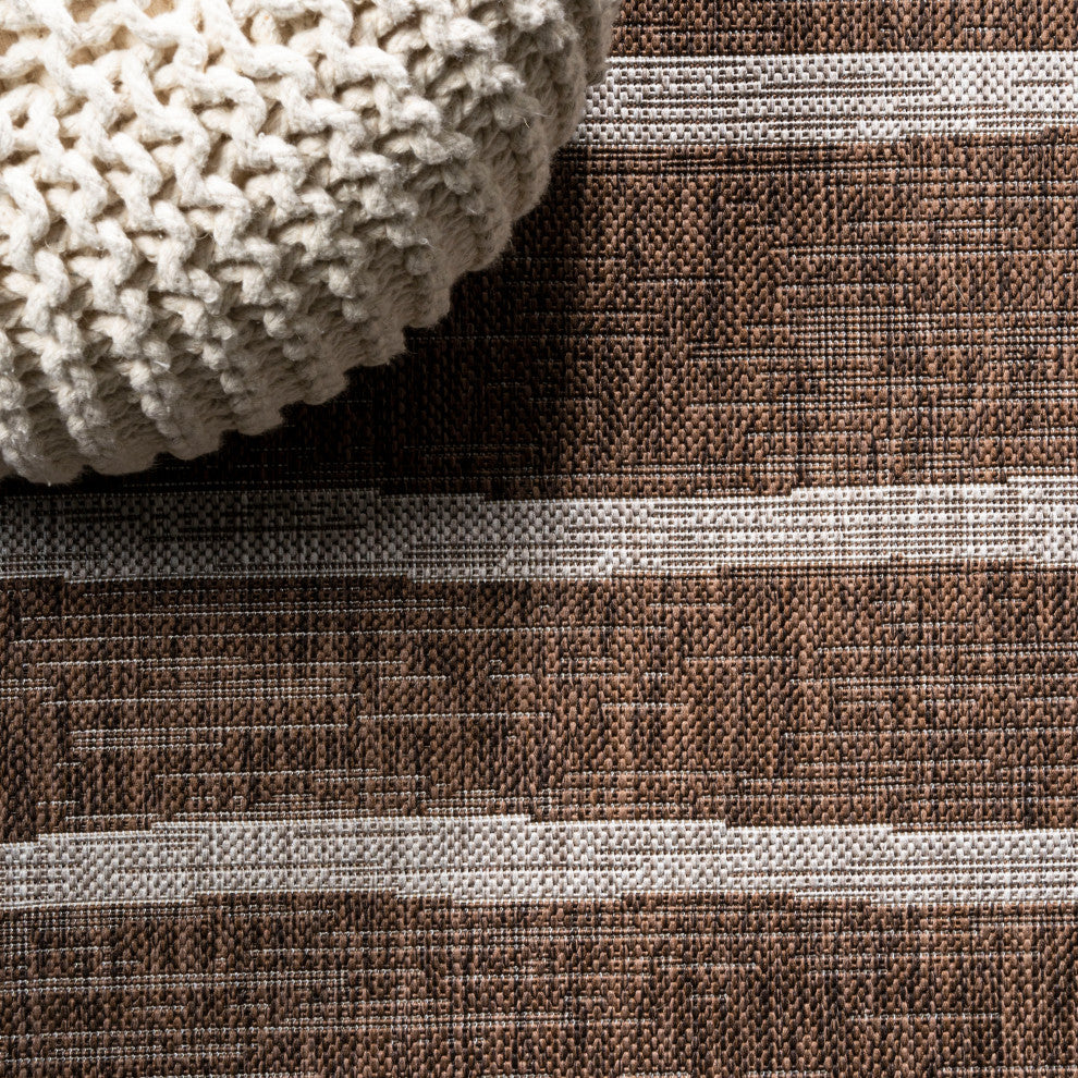Colonia Berber Stripe Indoor/Outdoor Rug, Brown/Beige, 2x10