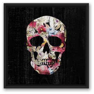 Floral Skull 16"x16" Black Floating Framed Canvas