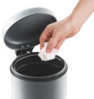 Evideco Soft Close Small Round Metal Floor Step Trash Can Waste Bin, Chrome