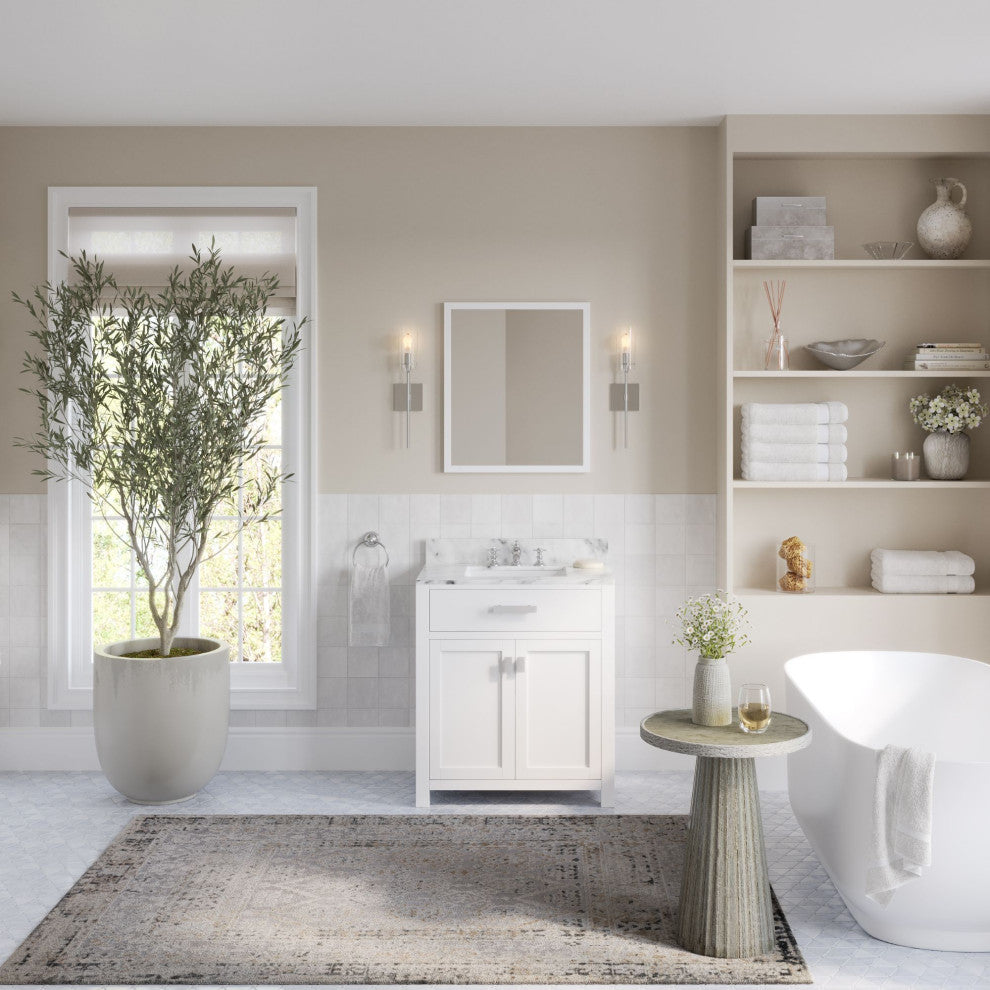 The Polaris Bathroom Vanity, Pure White, 30", Single Sink, Freestanding