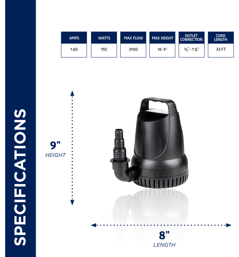 Hurricane Pump 3100 GPH With 33-Foot Cord