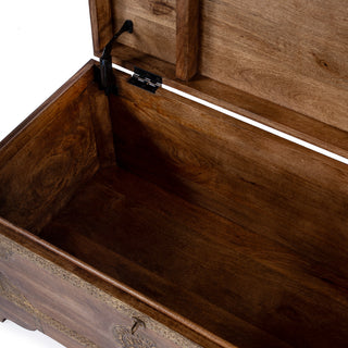 Nador Hand-Painted Brass Inlay Storage Trunk Coffee Table, Sierra Brown