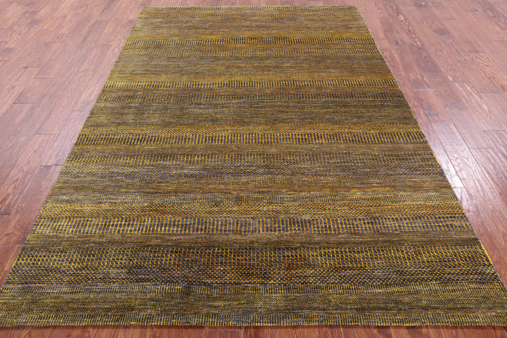 6' 1" X 9' 1" Super Savannah Gabbeh Wool and Silk Hand-Knotted Rug Q11910