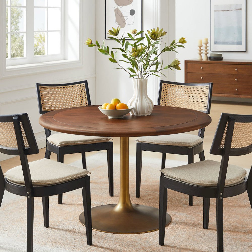 Lippa 48 Round Pedestal Solid Wood and Metal Dining Table