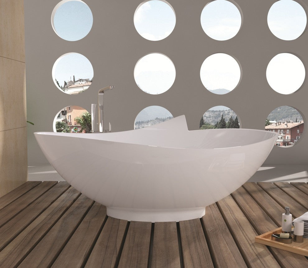ADM Circular Freestanding Bathtub, Glossy White, 70.9"