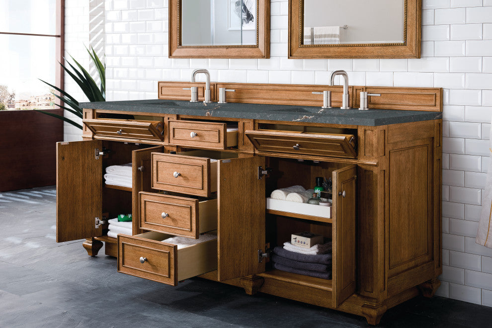 Bristol 72" Double Vanity Bright White, Saddle Brown, Parisien Bleu, Three-Hole