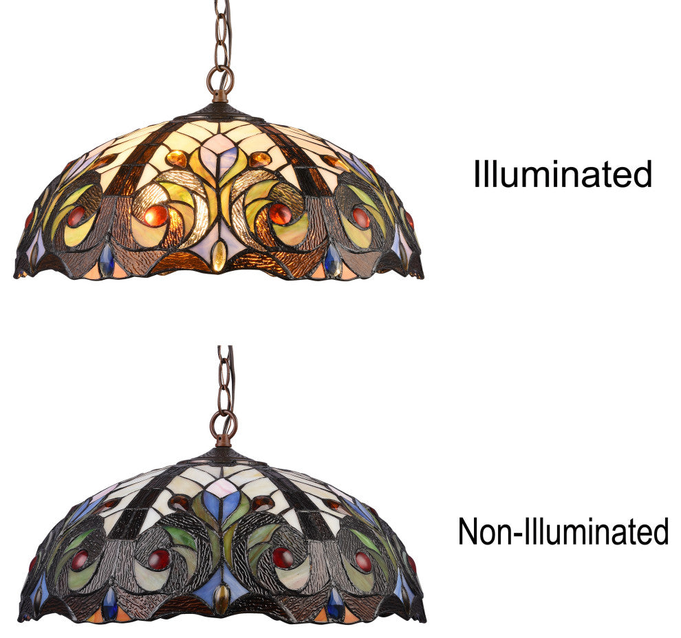 CHLOE Lighting Lennon Tiffany Dark Bronze 2-Light Victorian Ceiling Pendant