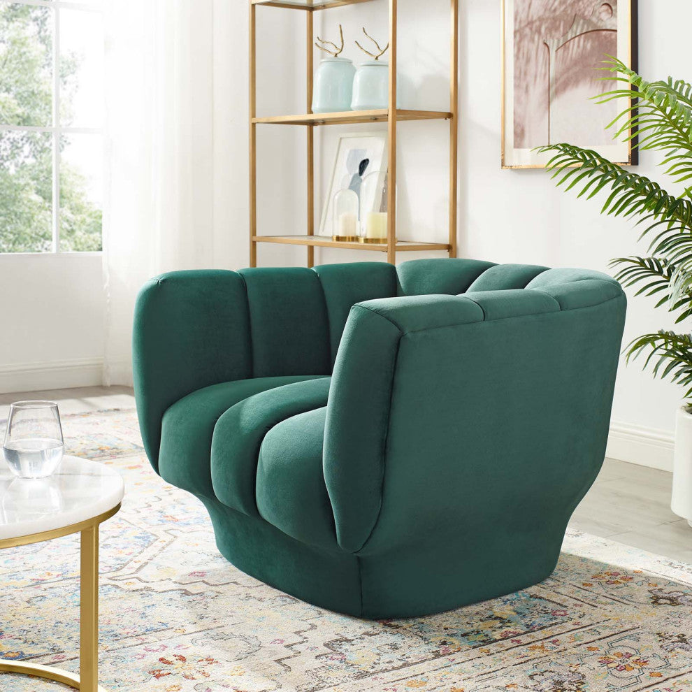 Modern Designer Lounge Accent Side Chair Armchair, Velvet Fabric, Green
