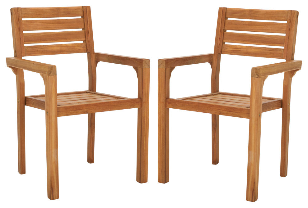 Safavieh Indoor-Outdoor Leon Solid Teak Stacking Chair, Set of 2, Natural