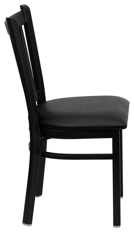 Black Vertical Back Metal Restaurant Chair, Black Vinyl Seat