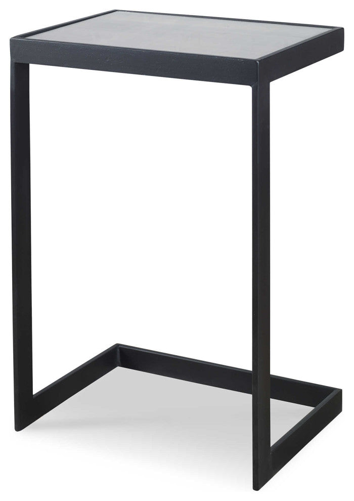 Minimalist Cantilever Black Iron Accent Table, Sofa Arm Chair C Shape Mirrored