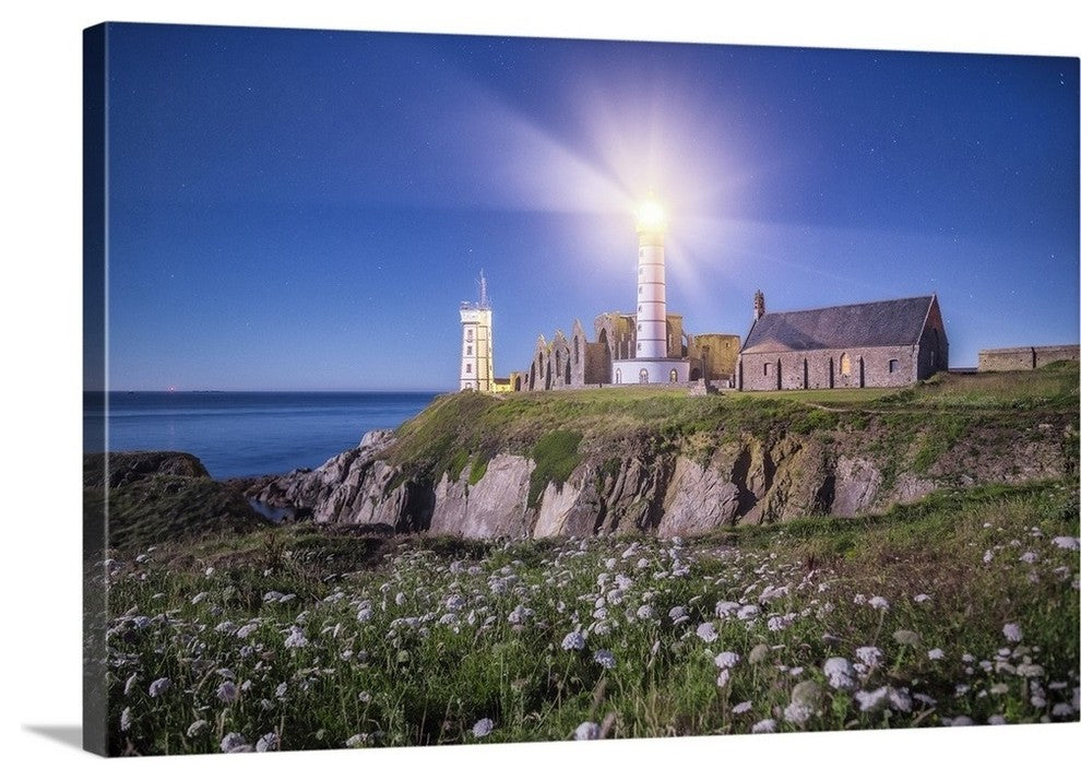 "Pointe Saint Mathieu Lighthouse by Night" Wrapped Canvas Art Print, 48"x32"x...