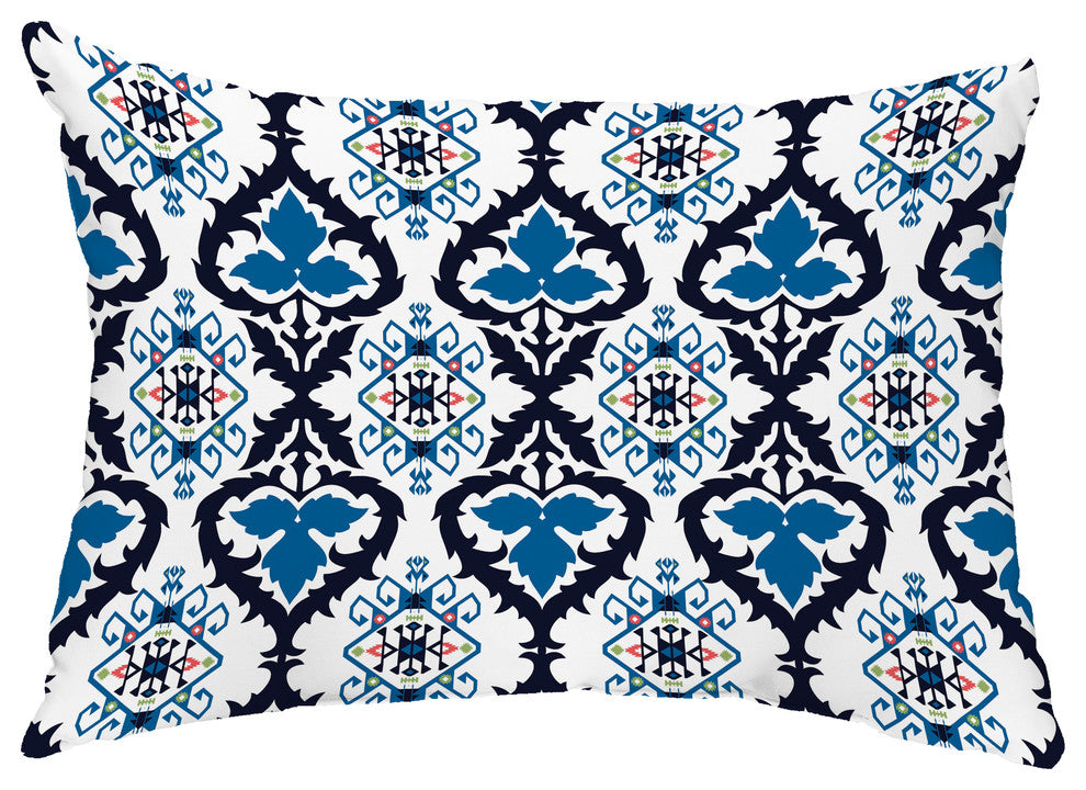Bombay 14"x20" Decorative Abstract Outdoor Throw Pillow, Navy Blue