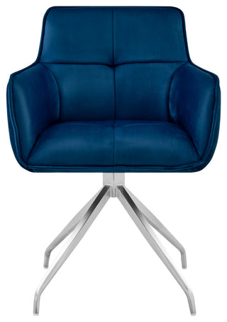 Noah Dining Room Accent Chair in Blue Velvet and Brushed Stainless Steel Finish