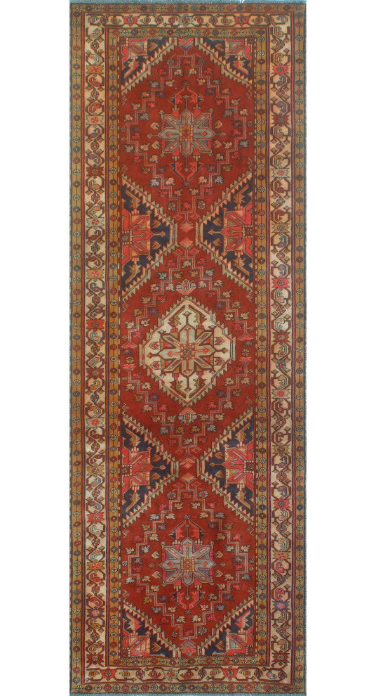 Fine Vintage Distressed Nazafari Rust/Beige Runner, 3'8x10'10