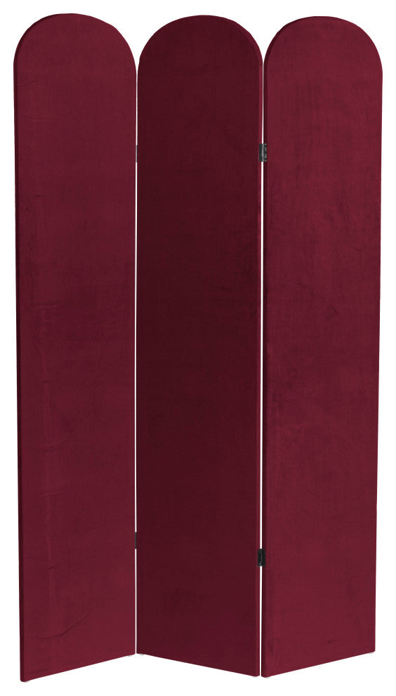 6 ft. Classic Arch Velvet Room Divider Burgundy 3 Panel