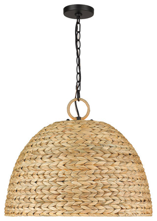 Golden Lighting 1081-5P Rue 5 Light 21"W Pendant - Matte Black / Woven Sweet