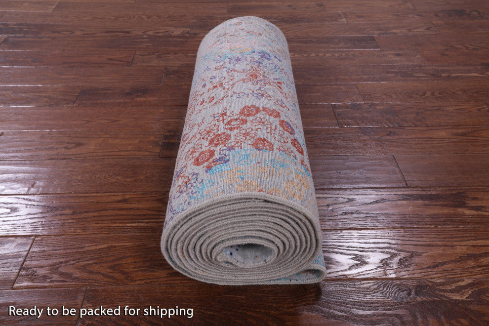 2' 5" X 17' 7" Runner Modern Handmade Wool and Silk Rug Q9265
