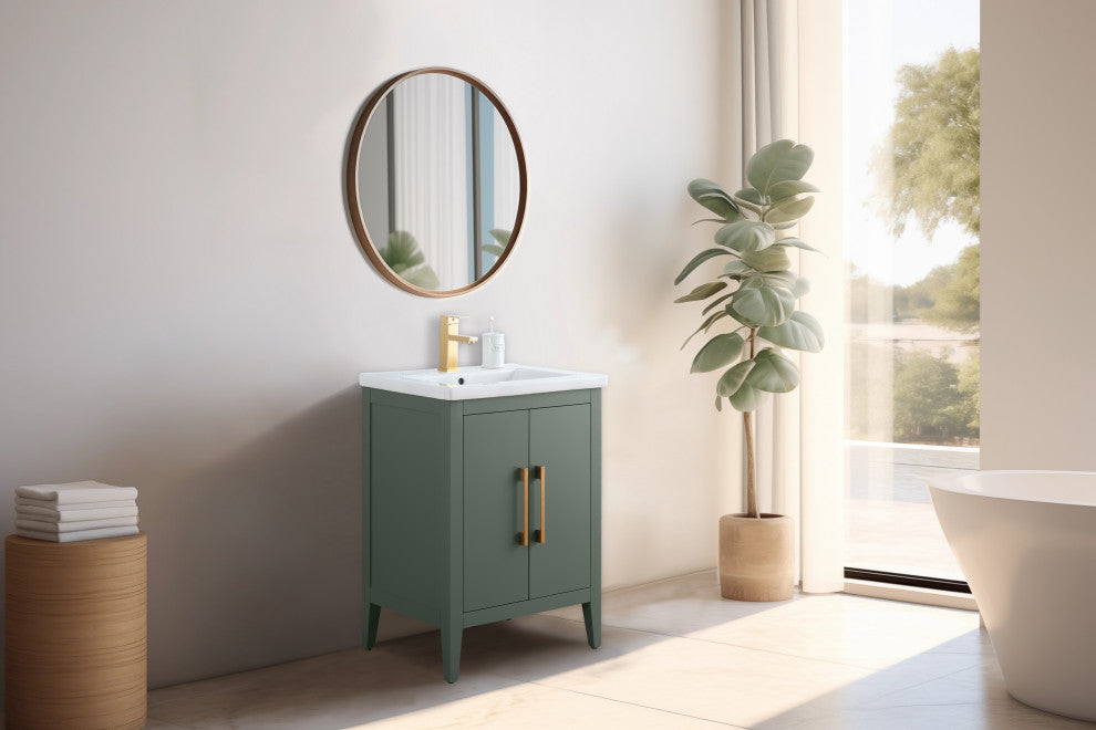 Vanity Art Bathroom Vanity With Sink, Vintage Green, 24", Single Sink, Golden Brushed