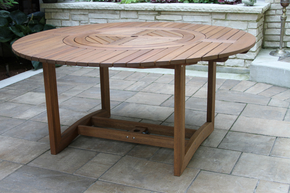 9-Piece Eucalyptus Round Lazy Susan Dining set With 8 Stacking Wicker Armchairs