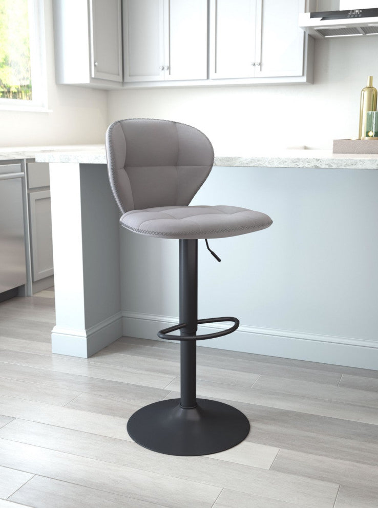 Bar Stool Chair Barstool, Steel Metal, Fabric, Gray, Black, Cafe Bistro