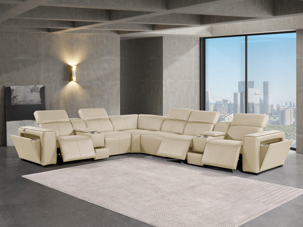 Niccolo Italian Leather 8-Piece L-Shaped Power Reclining Sectional, Beige