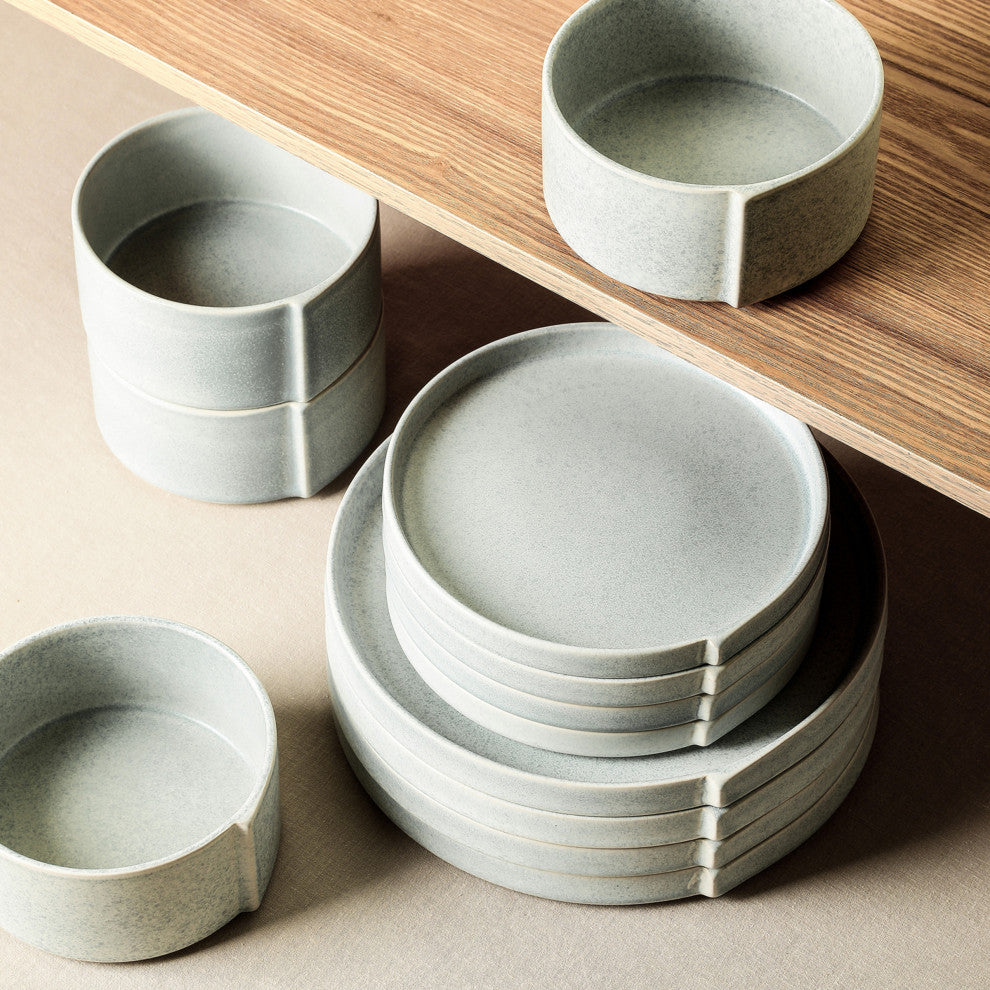 Stone Lain Bao Stoneware 12-Piece Dinnerware Set, Blue-Grey
