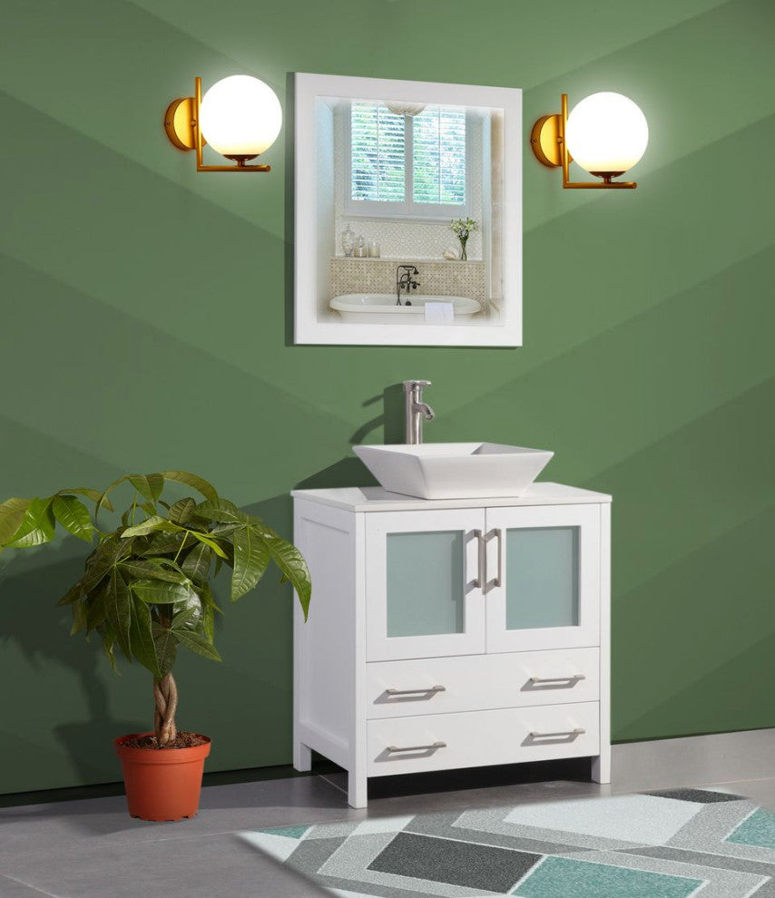 Vanity Art Vanity Set With Vessel Sink, White, 30", Standard Mirror