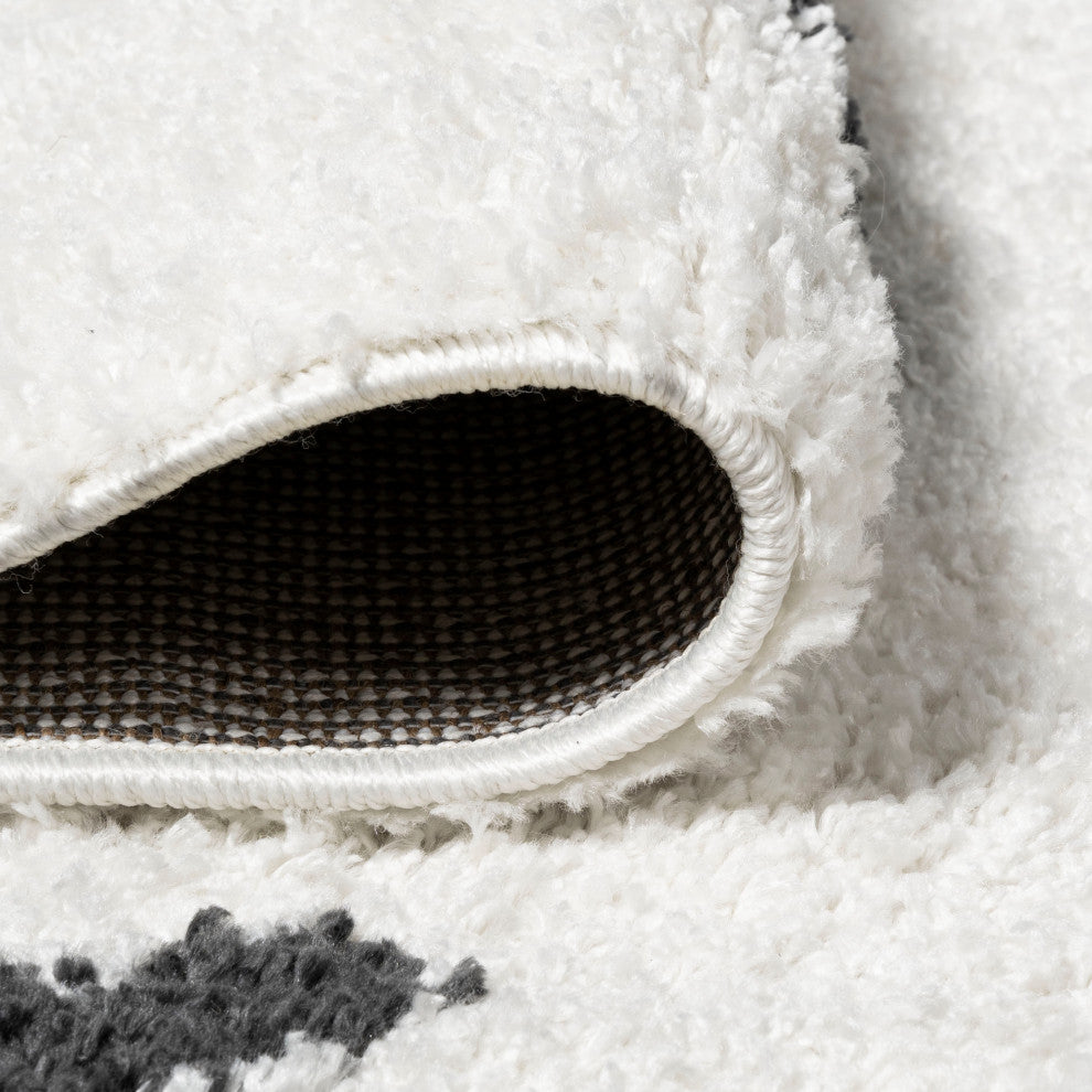 Cristo Berber Geometric Shag Rug, White/Black, 2x8