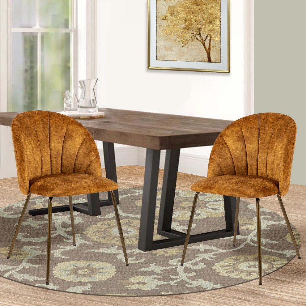Velvet Brown Dining Chair Upholstered Dining Room Living Room Set of 2