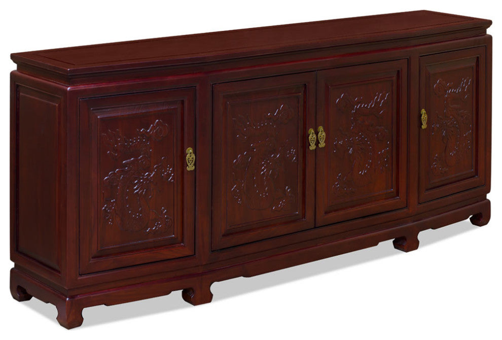 Dark Cherry Elmwood Dragon Carving Oriental Sideboard