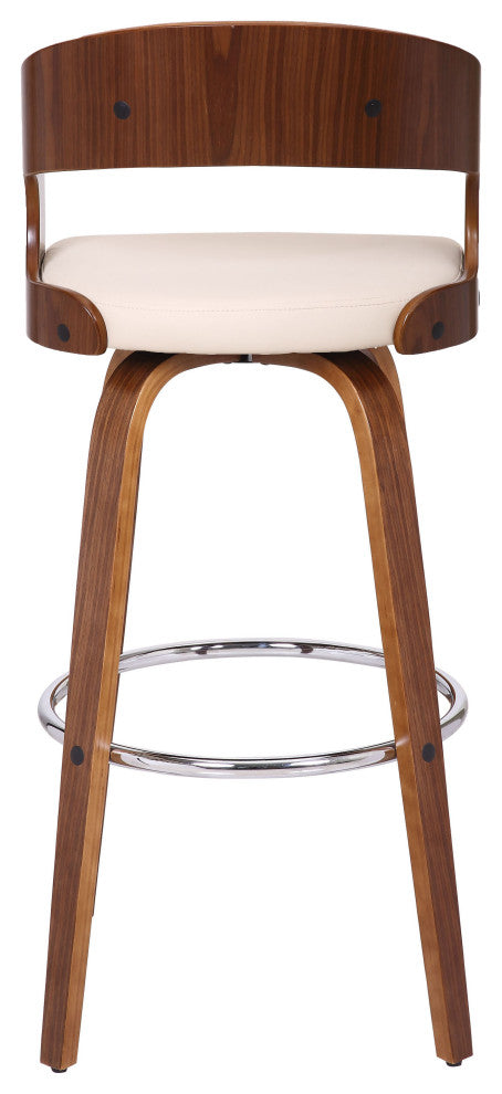 Cream Faux Leather Modern Walnut Wooden Bar Stool