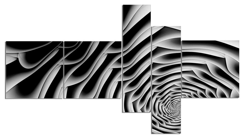 White Flower Shaped Fractal Art, Abstract Wall Art Canvas, 60"x32", 5 panels