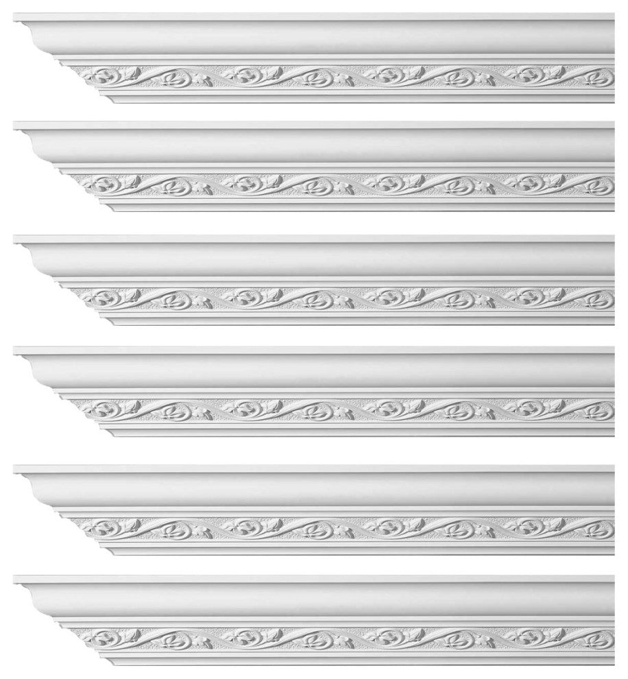 Ornate Cornice White Urethane Lunetta Design 6 Pieces Totaling 576" Length