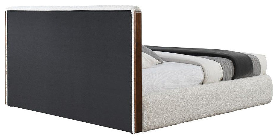 Acme Sandro Queen Bed White Boucle/Walnut Finish