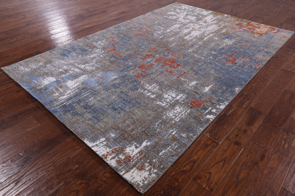 Wool and Silk Modern Hand-Knotted Rug 6' 0" X 9' 2"- Q6858