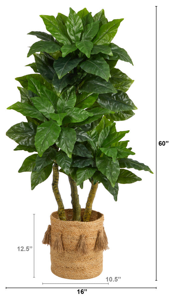 5' Bird Nest Faux Tree, Handmade Natural Jute Planter W/Tassels Indoor/Outdoor