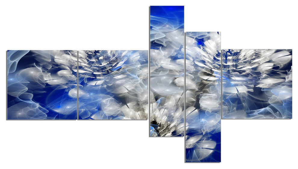 White Chrysanthemum Fractal Flower, Floral Canvas Print, 60"x32", 5 panels