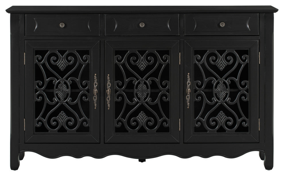 60-inch Wood Sideboard with Adjustable Shelves, Black, 60" X 13"