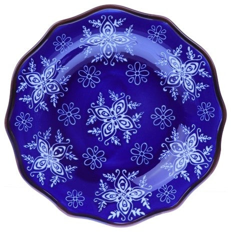 Samana Collection 16 Piece Euro Blue Wavy Edge Stoneware Set