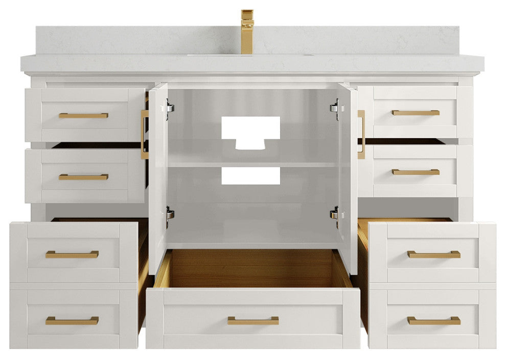 Boston 60" Single Bathroom Vanity in Alabaster 2" Carrara Quartz