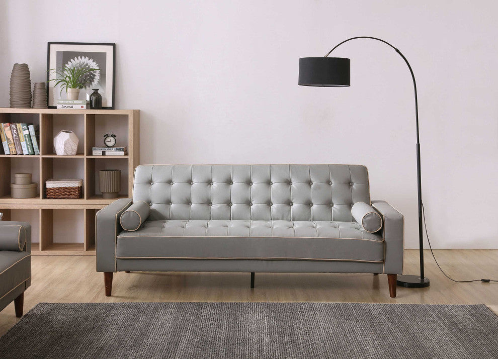 Andrews 85 in. W Flared Arm Faux Leather Straight Sofa, Gray