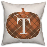 Plaid Pumpkin Monogram T 18x18 Spun Poly Pillow