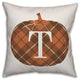 Plaid Pumpkin Monogram T 18x18 Spun Poly Pillow