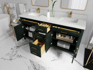 Cambridge 72 Double Sink Bath Vanity in Dark Forest Green 1.5" White Quartz