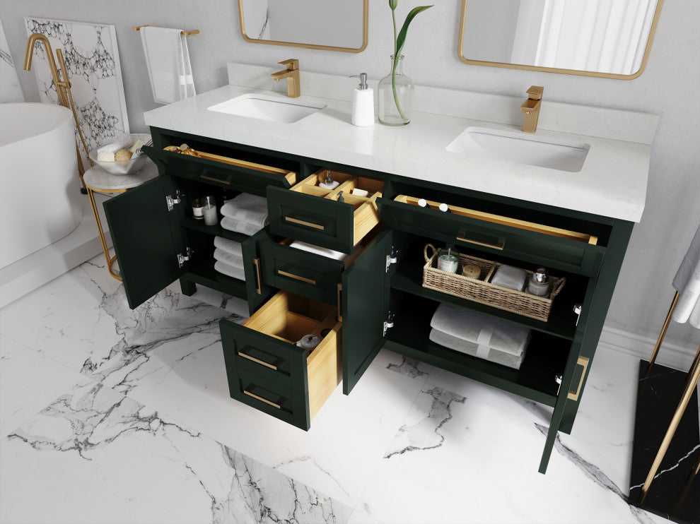Cambridge 72 Double Sink Bath Vanity in Dark Forest Green 1.5" White Quartz