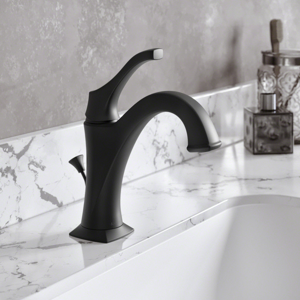 Kraus Arlo Single Handle Basin Faucet, Lift Rod Drain, Matte Black, Set of 2