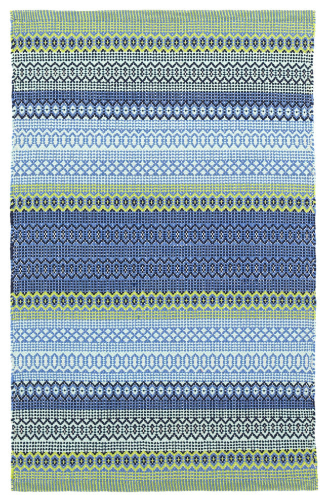 Dash & Albert Fiesta Stripe French Blue/Green Indoor/Outdoor Rug, Multi, 5' x 8'