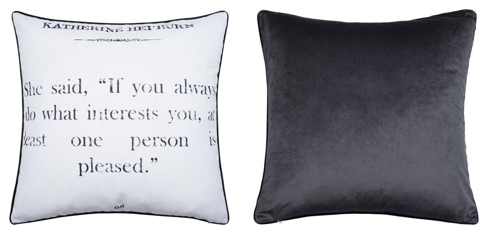 Dann Foley Double Sided Pillow Hepburn Quote Gray Velvet 24" X 24"
